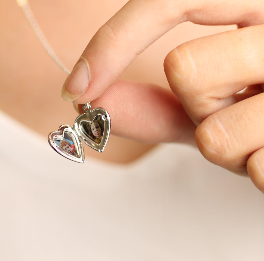 Tiny Silver Heart Locket - Earrings