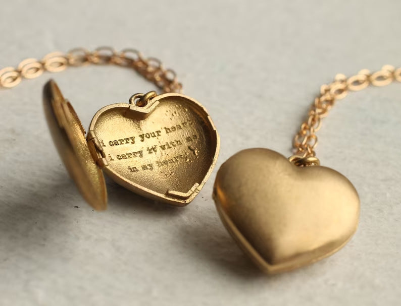 Engraved Gold Heart Locket Necklace - personalised photo locket