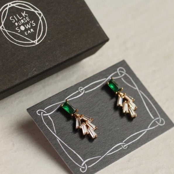 Emerald Baguette Crystal Art Deco Earrings - Earrings