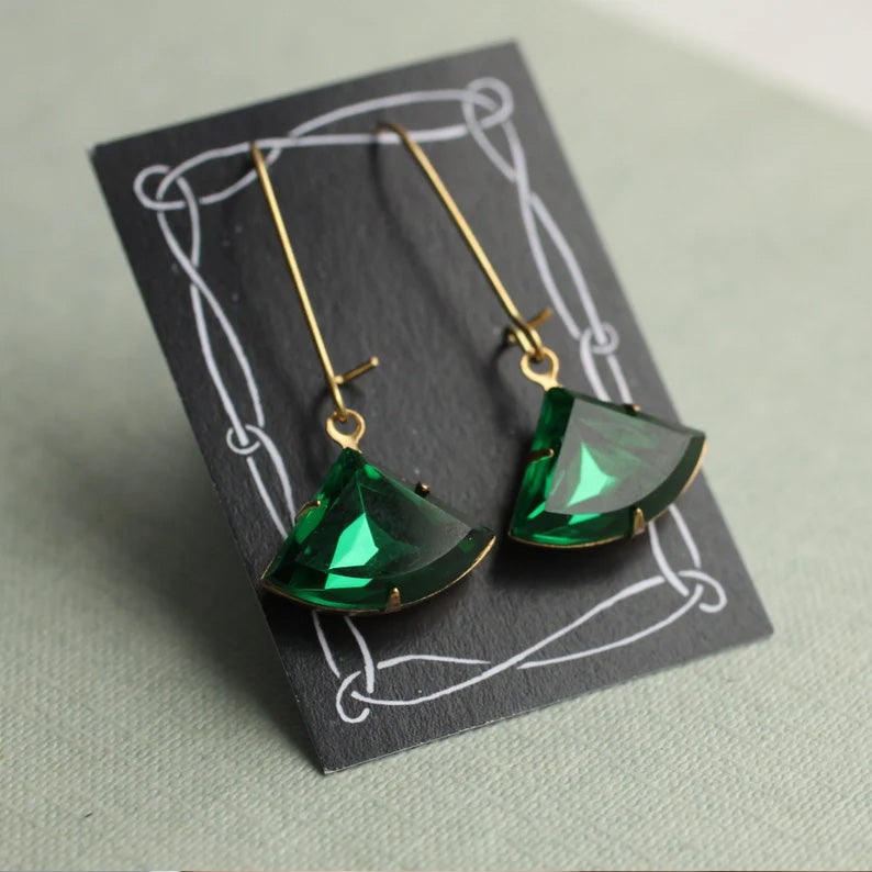 Emerald Green Deco Earrings - Earrings