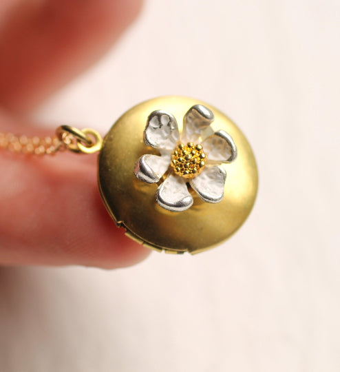 Gold Daisy Flower Locket - Necklaces