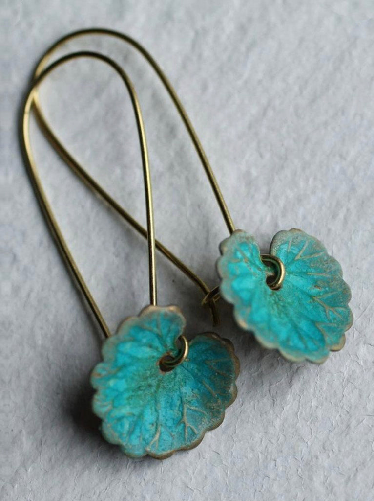 Verdigris Leaf Earrings - 