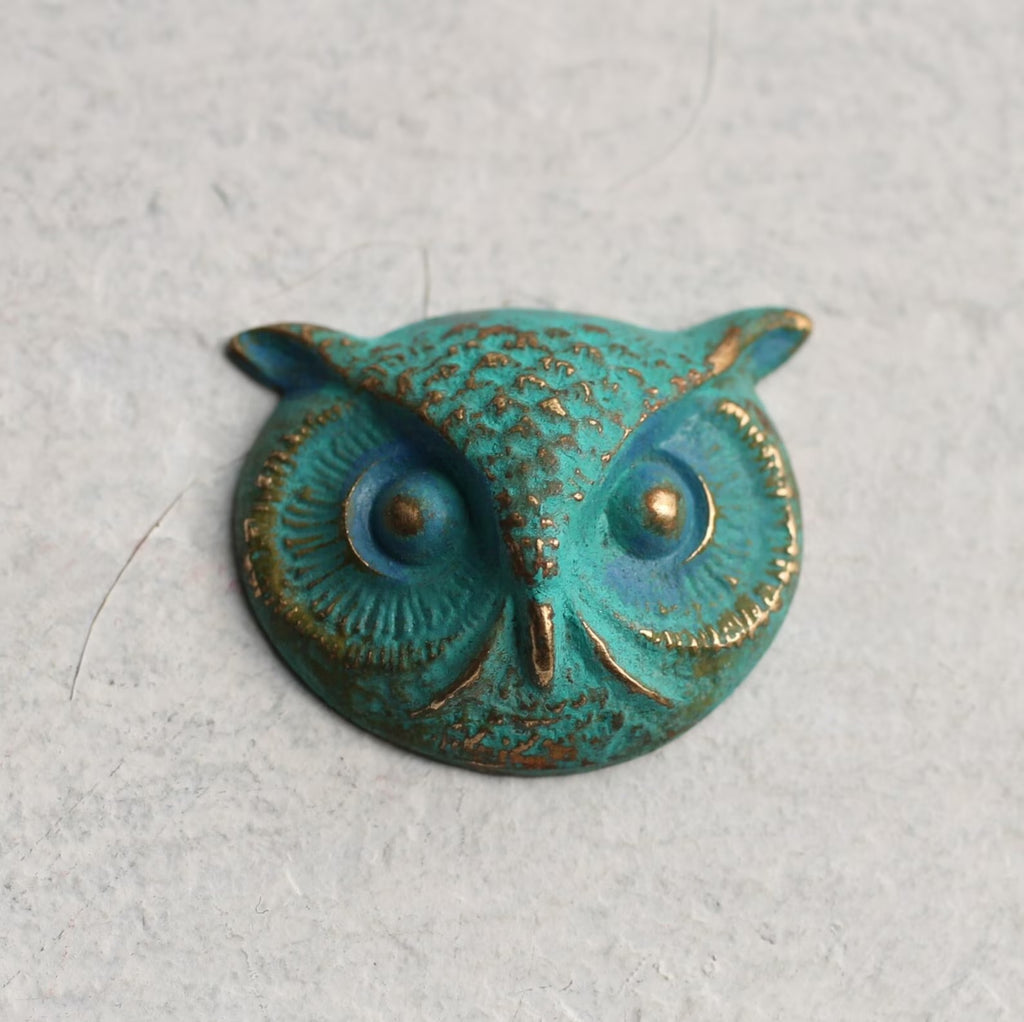 Verdigris Owl Brooch - 