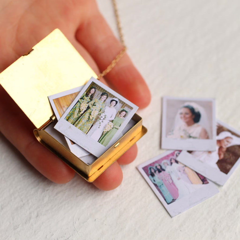 Silver Polaroid Photo Locket Necklace with Engraving - 